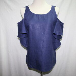 SoCapri Navy 100% Flax Cold Shoulder Top Size 40 (4)